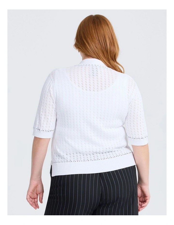 Eleni Textured Knit Top in Off White image 2