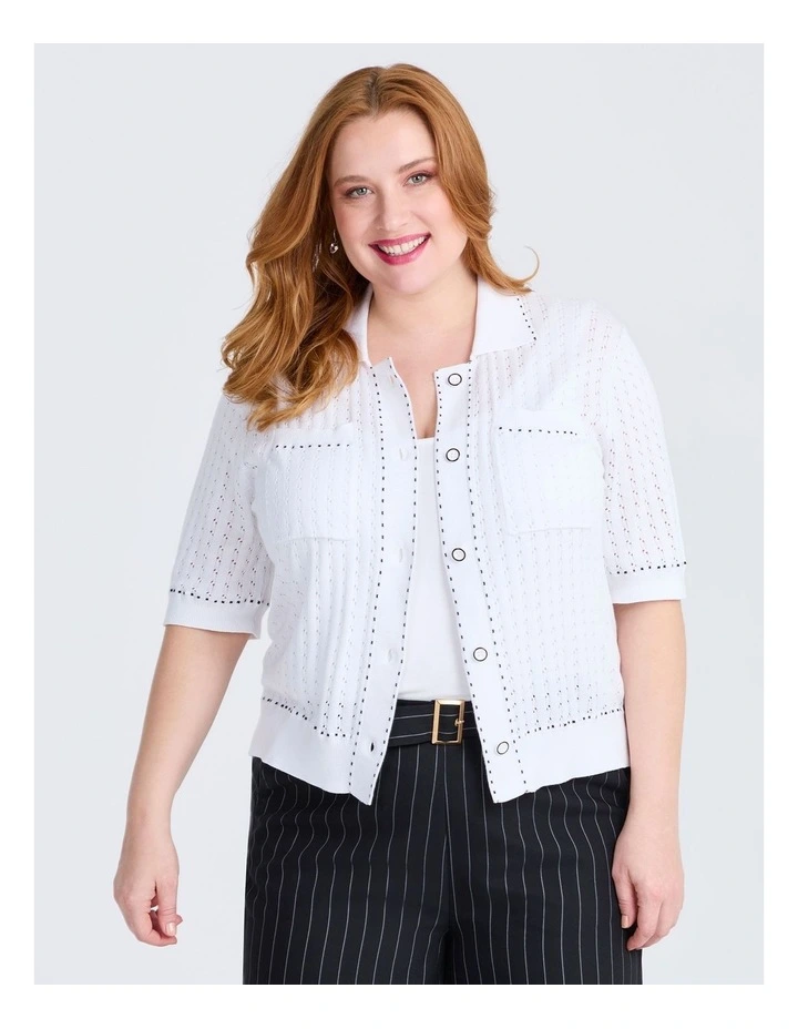 Eleni Textured Knit Top in Off White image 3
