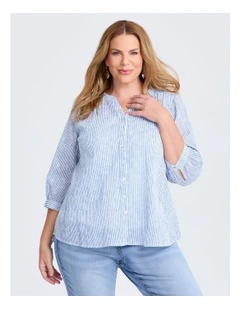 Cotton Stripe Button Top in Stripe