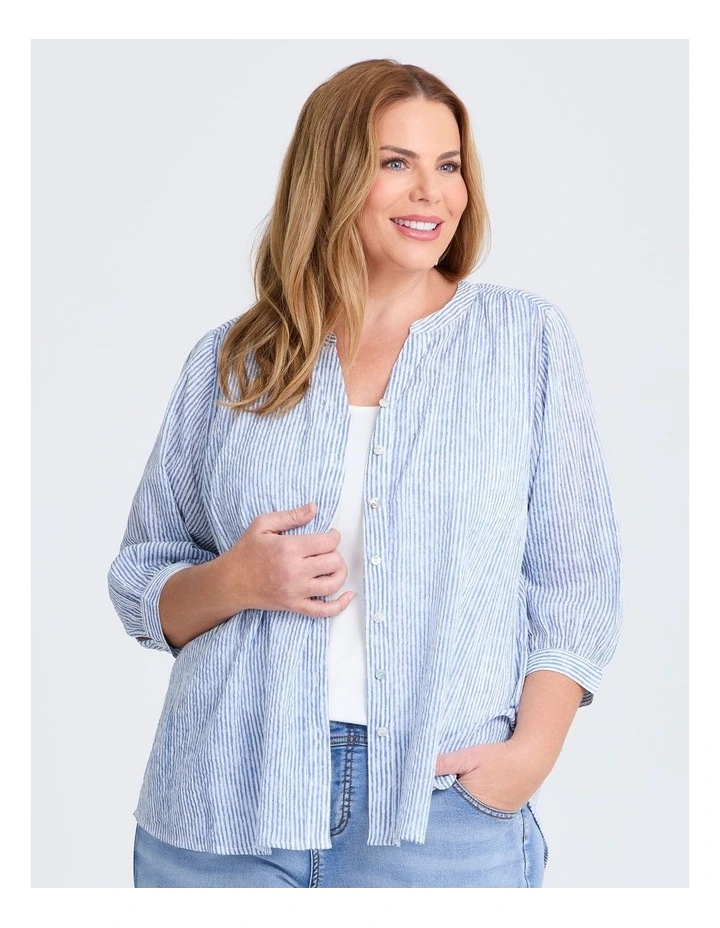 Cotton Stripe Button Top in Stripe image 3