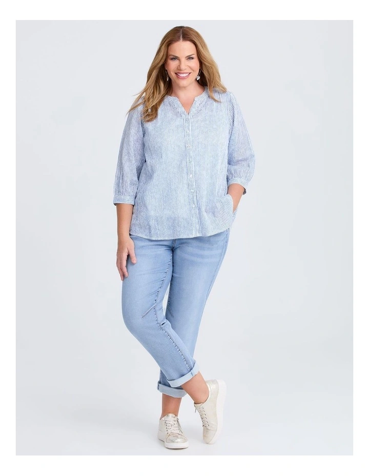 Cotton Stripe Button Top in Stripe image 4