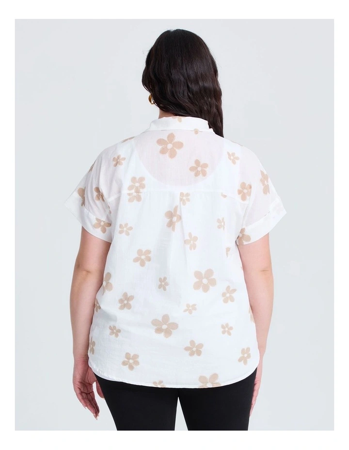 Cotton Foil Flower Print Top in Off White image 2