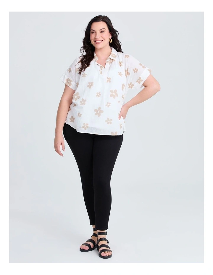 Cotton Foil Flower Print Top in Off White image 3