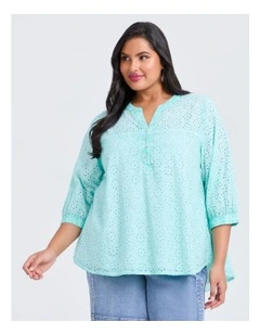 Cotton Broderie Pigment Top in Glacier Blue