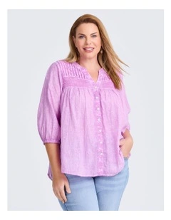 Cotton Pintuck Embrodiery Top in Misty Orchid