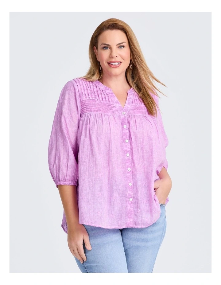 Cotton Pintuck Embrodiery Top in Misty Orchid image 1