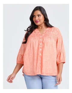 Cotton Pintuck Embrodiery Top in Salmon Rose
