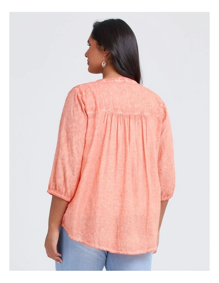 Cotton Pintuck Embrodiery Top in Salmon Rose image 2