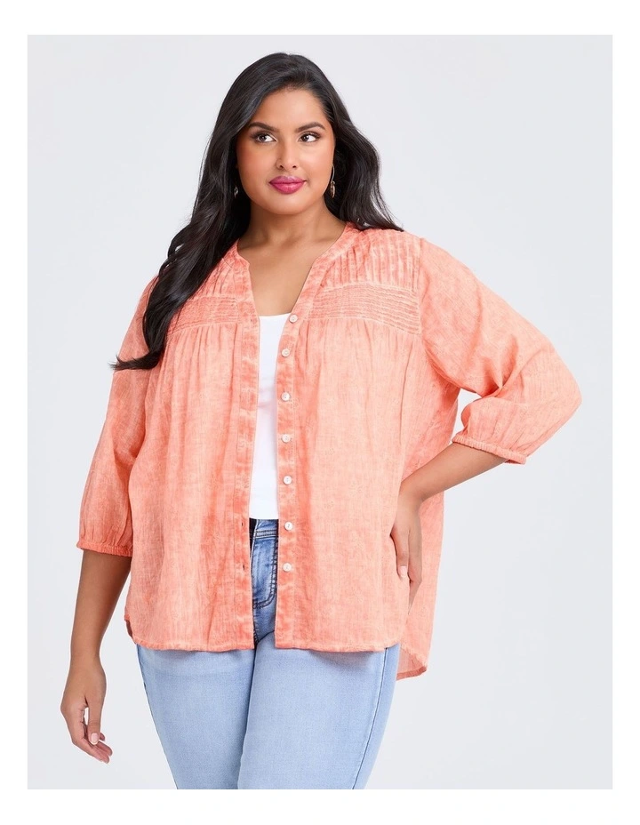 Cotton Pintuck Embrodiery Top in Salmon Rose image 3