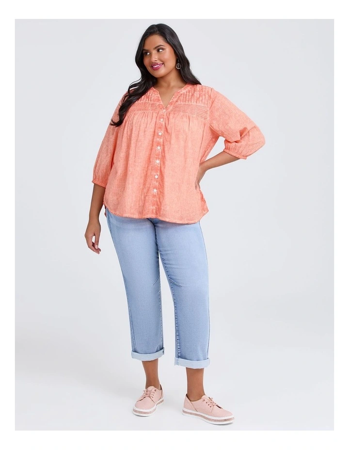 Cotton Pintuck Embrodiery Top in Salmon Rose image 4