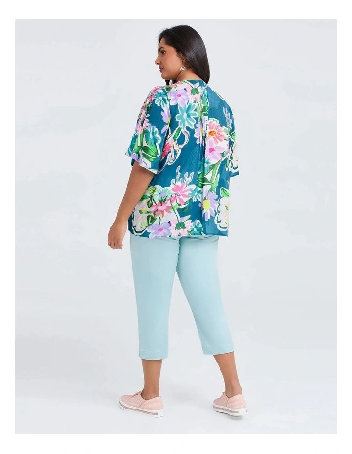 Natural Pastel Floral Pintuck Top in Multi image 2