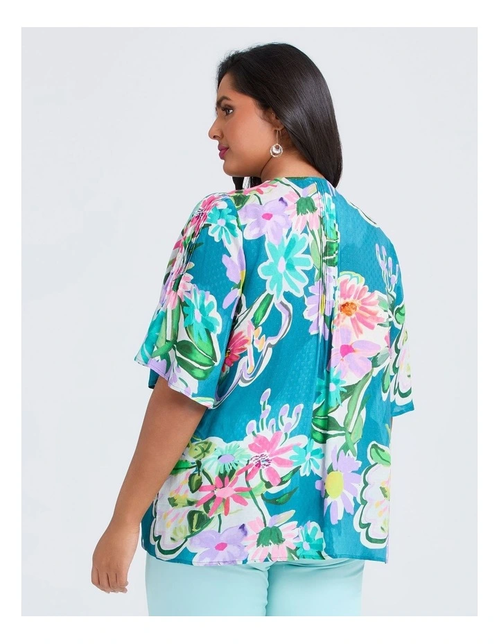 Natural Pastel Floral Pintuck Top in Multi image 2