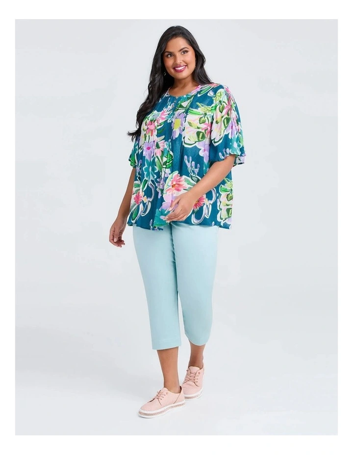 Natural Pastel Floral Pintuck Top in Multi image 3