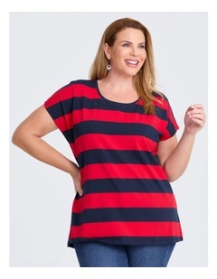 Cotton Block Stripe T-shirt Samba in Red/navy