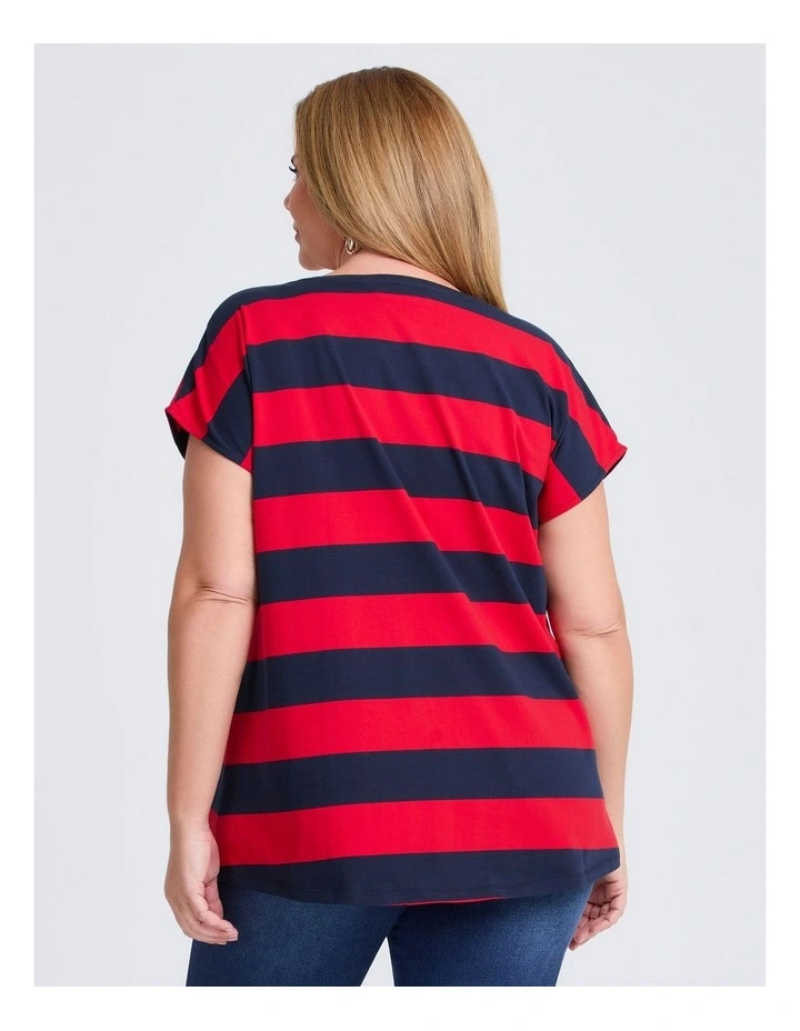 Cotton Block Stripe T-shirt Samba in Red/navy image 2