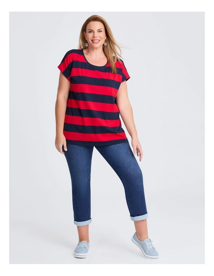 Cotton Block Stripe T-shirt Samba in Red/navy image 3