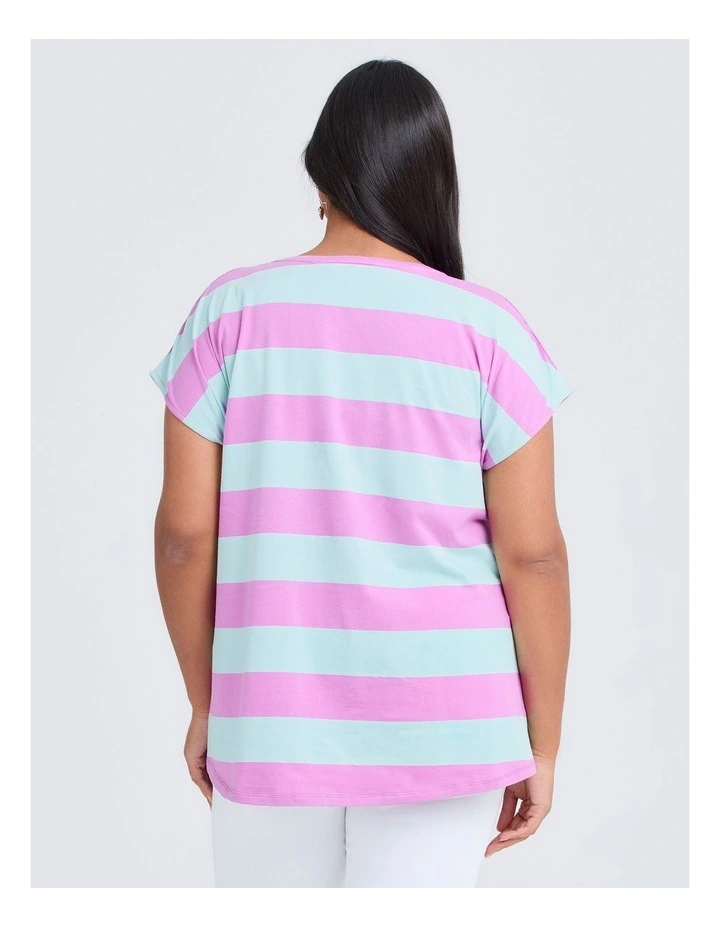 Cotton Block Stripe T-shirt in Multi image 2