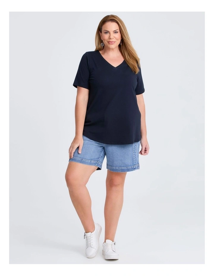 Organic Cotton V-neck T-shirt in Navy image 3