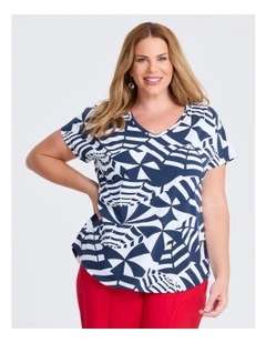 Cotton Seaside Umbrellas T-shirt in Navy/white
