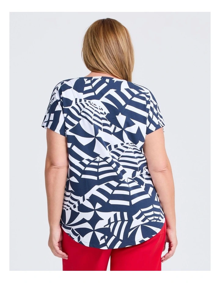 Cotton Seaside Umbrellas T-shirt in Navy/white image 2