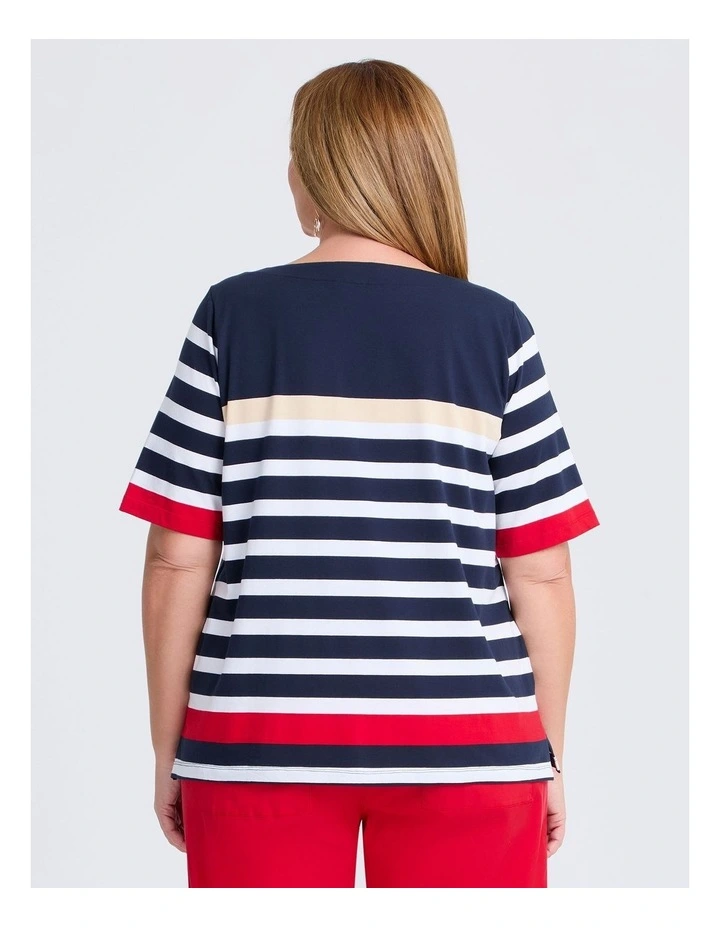 Cotton Breton Stripe T-shirt in Navy/white image 2