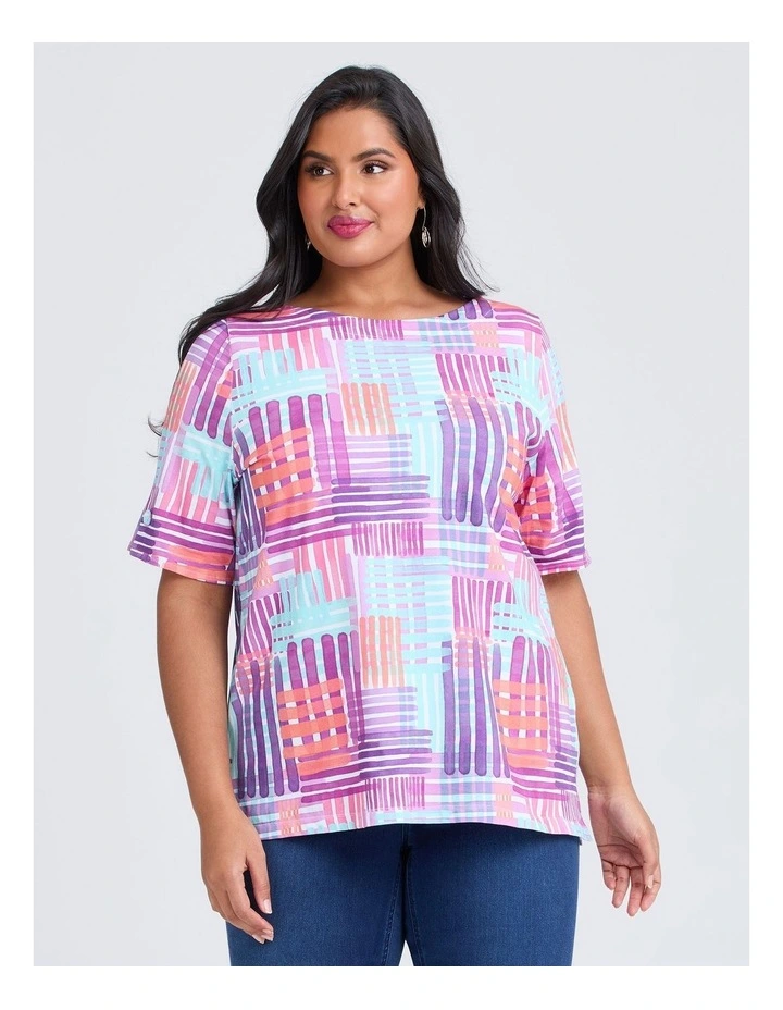 Cotton Pastel Check T-shirt in Multi image 1