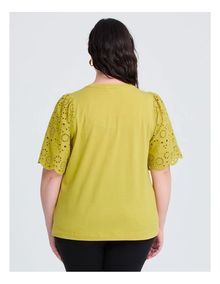 Cotton Broderie Sleeve T-shirt Lemongrass image 2
