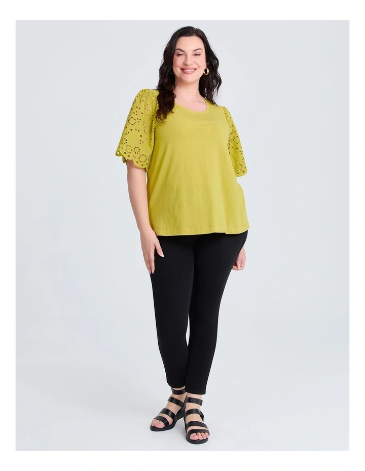 Cotton Broderie Sleeve T-shirt Lemongrass image 3