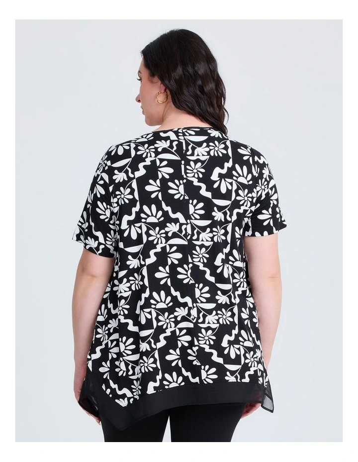 Bamboo Flower Print Chiffon Top in Black/vanilla image 2