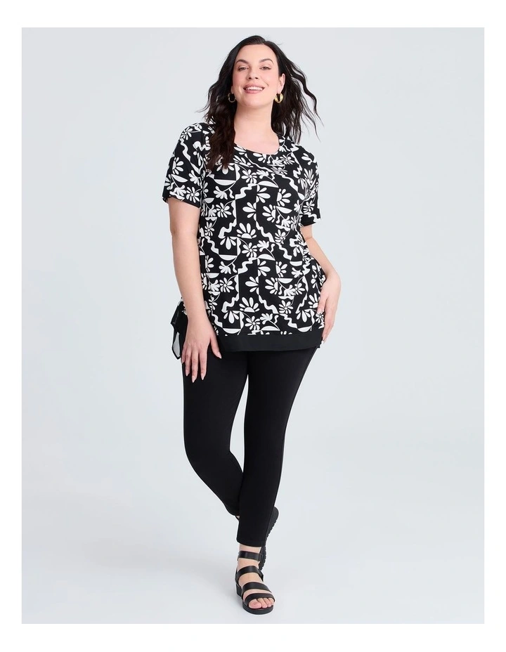 Bamboo Flower Print Chiffon Top in Black/vanilla image 3