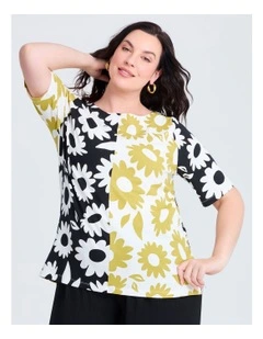 Cotton Spliced Flower T-shirt Print