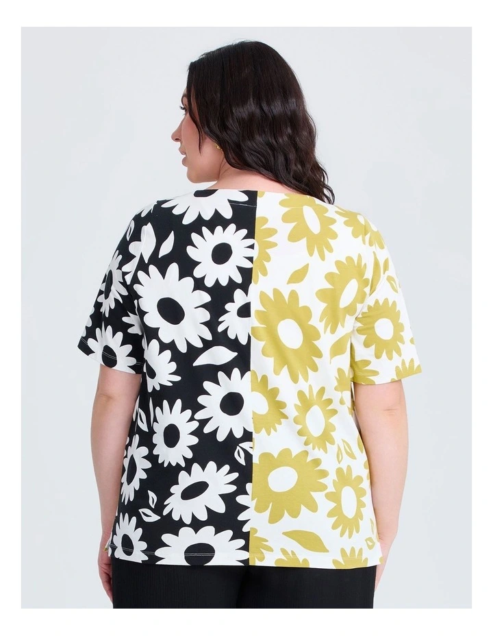 Cotton Spliced Flower T-shirt Print image 2
