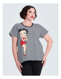 Betty Boop Stripe T-shirt in Black/white Stripe