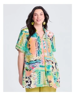 Sunshine Tie Neck Natural Tunic Print