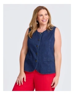 Denim Button Up Vest in Indigo