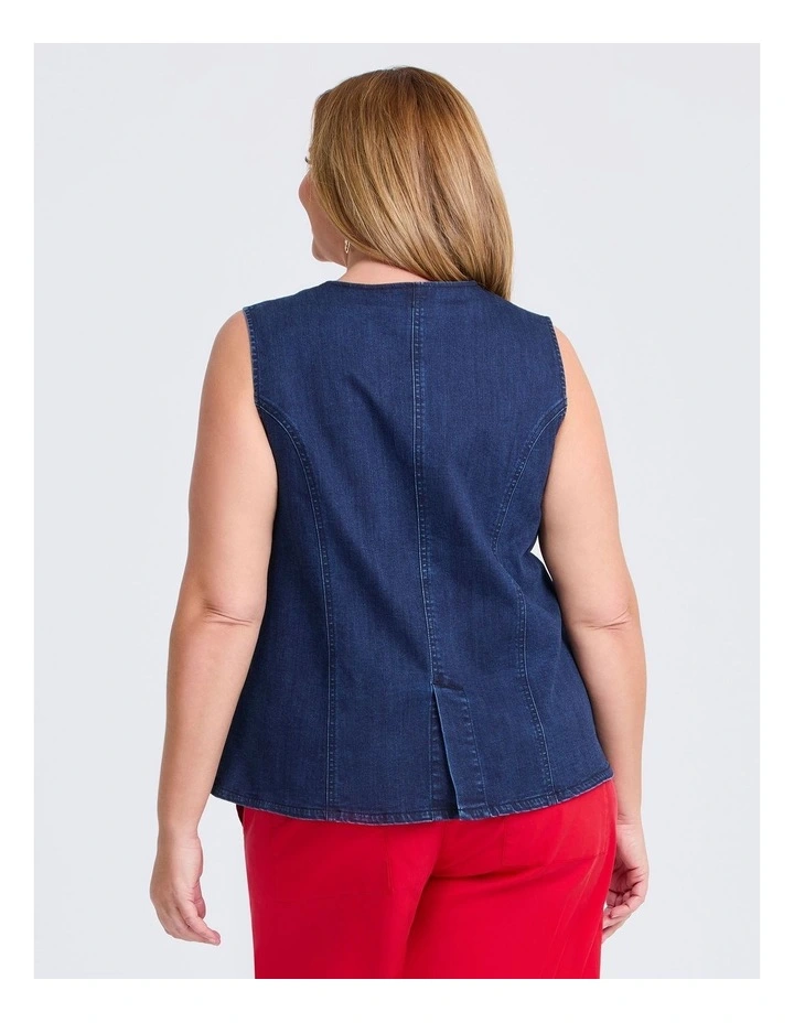 Denim Button Up Vest in Indigo image 2