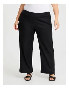 Petite Stretch Linen Bea Wide Pant in Black