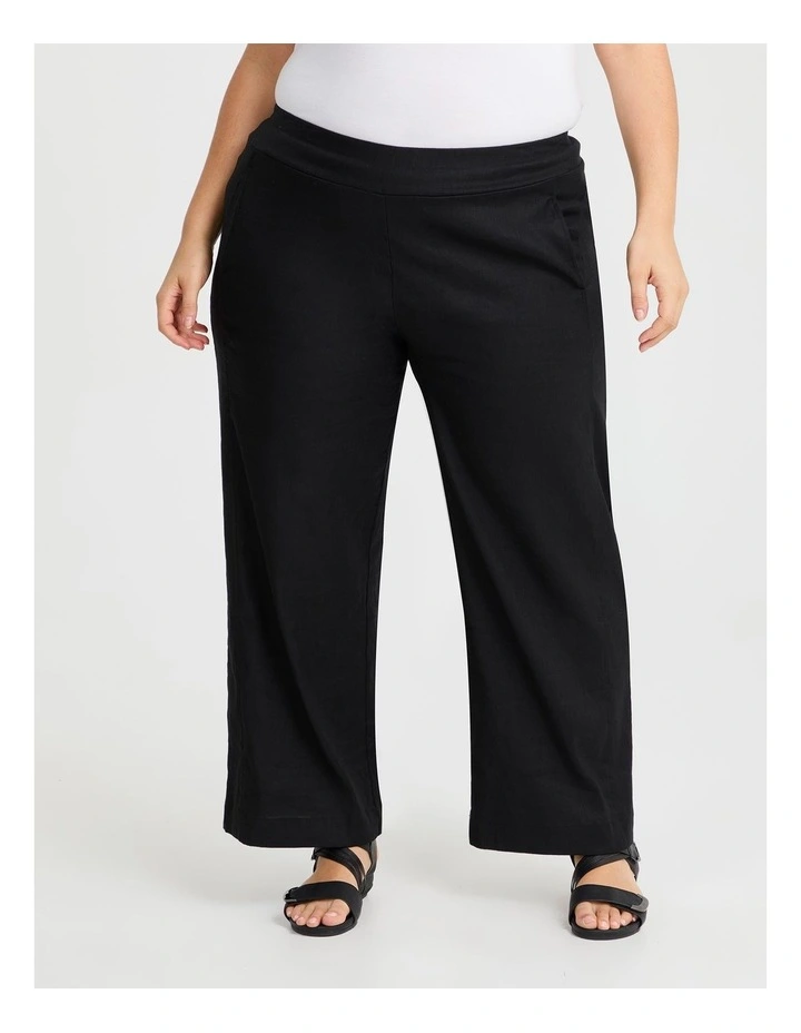 Petite Stretch Linen Bea Wide Pant in Black image 1