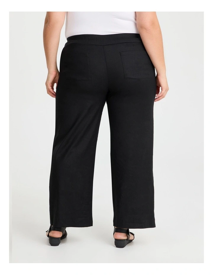 Petite Stretch Linen Bea Wide Pant in Black image 2