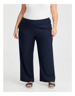 Petite Stretch Linen Bea Wide Pant in Dark Indigo