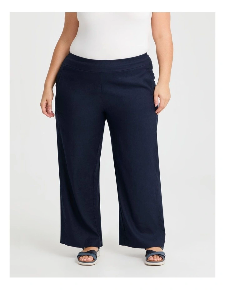 Petite Stretch Linen Bea Wide Pant in Dark Indigo image 1