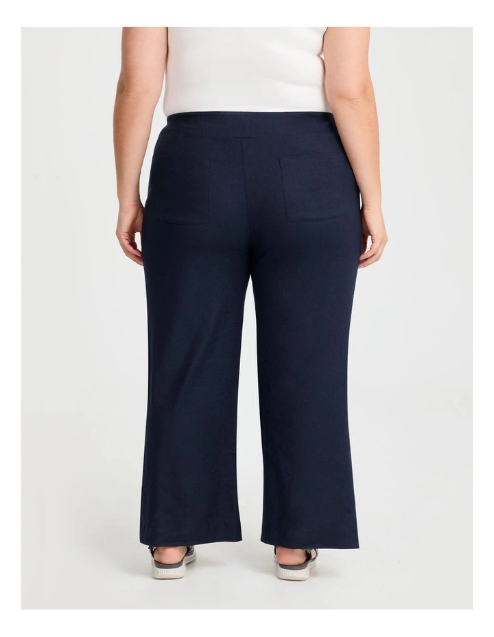 Petite Stretch Linen Bea Wide Pant in Dark Indigo image 2