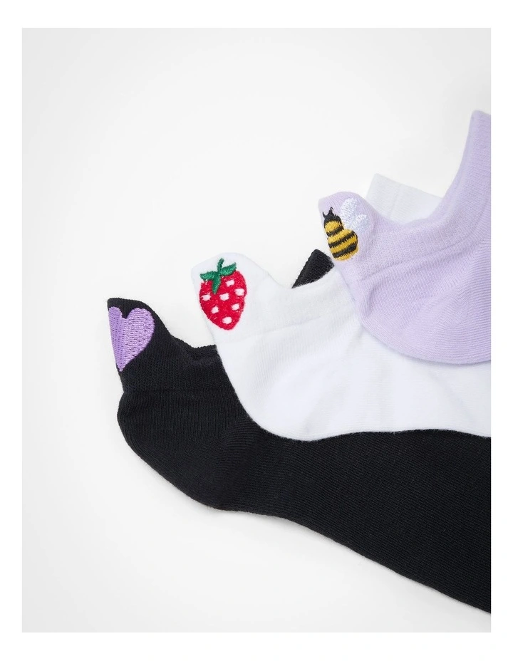 Cotton Embroidered Socks 3 Pack in Multi image 2