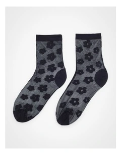 2 Pack Sheer Floral Socks Black