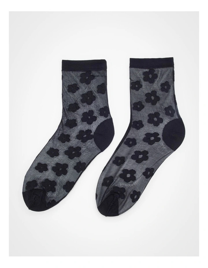 2 Pack Sheer Floral Socks Black image 1