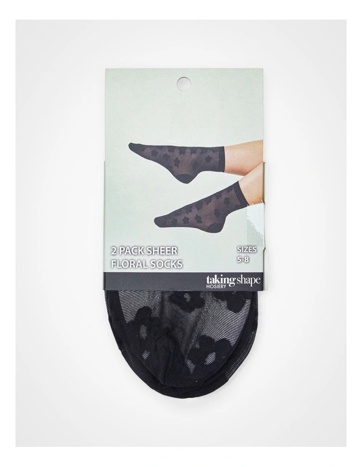 2 Pack Sheer Floral Socks Black image 2