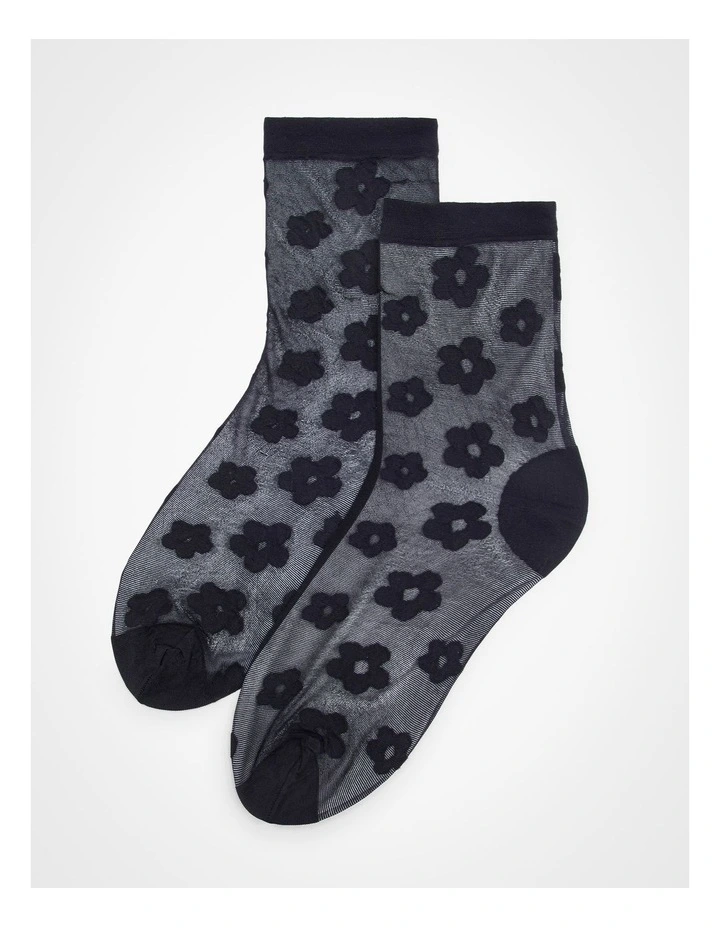 2 Pack Sheer Floral Socks Black image 3