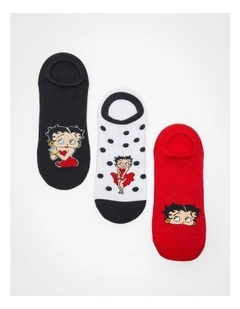 3Pk Betty Boop Cotton Ankle Socks Multi