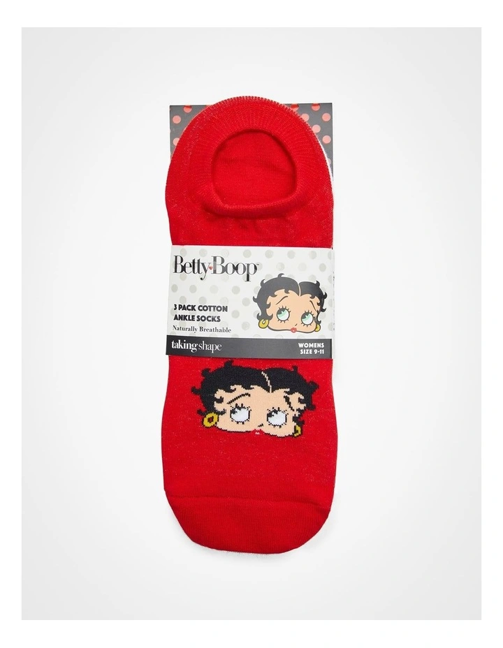 3Pk Betty Boop Cotton Ankle Socks Multi image 2