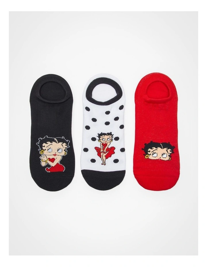 3Pk Betty Boop Cotton Ankle Socks Multi image 6